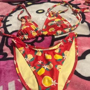wild fable Red Lemon Print Triangle Bikini